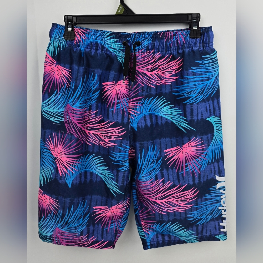 Hurley Boys Valerian Blue Palm Print Long Swim Shorts Size XL